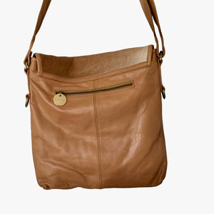 ' LEIGH ' tan leather + tan cowhide handbag