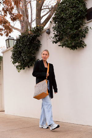 ' BILLIE ' tan leather + tan spot cowhide handbag