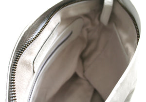 ' MAE ' silver + white leather clutch