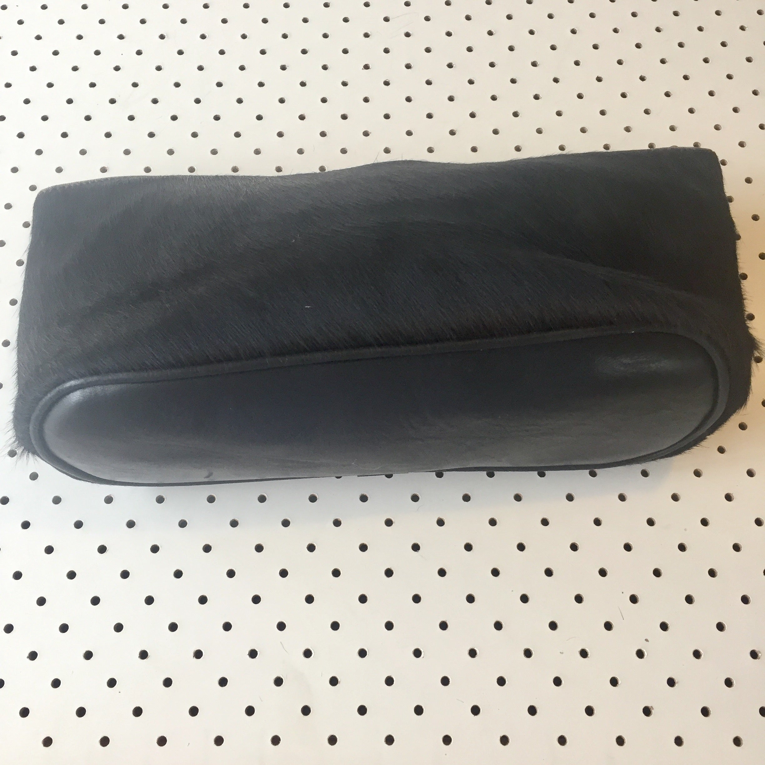 'BROOKLYN' black leather + black cowhide makeup/toiletry bag