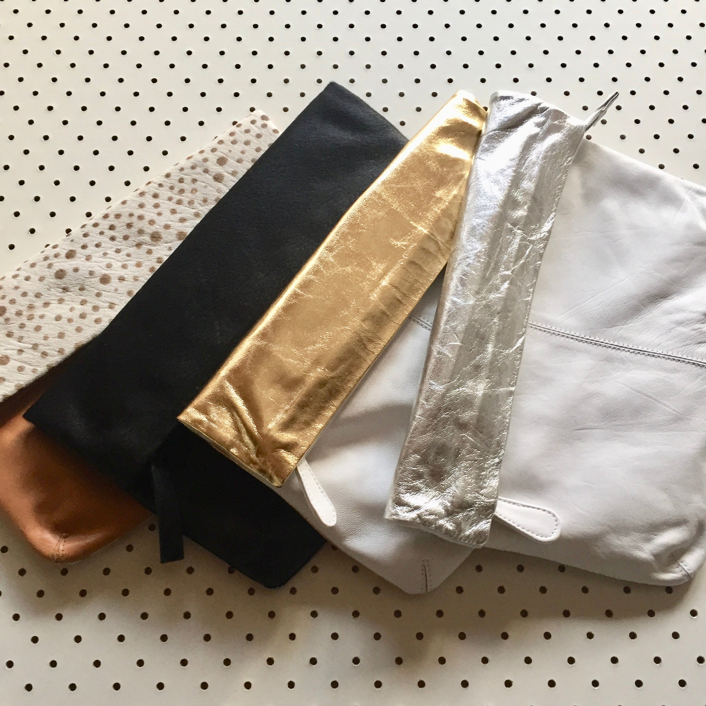 ' MAE ' gold + white leather clutch