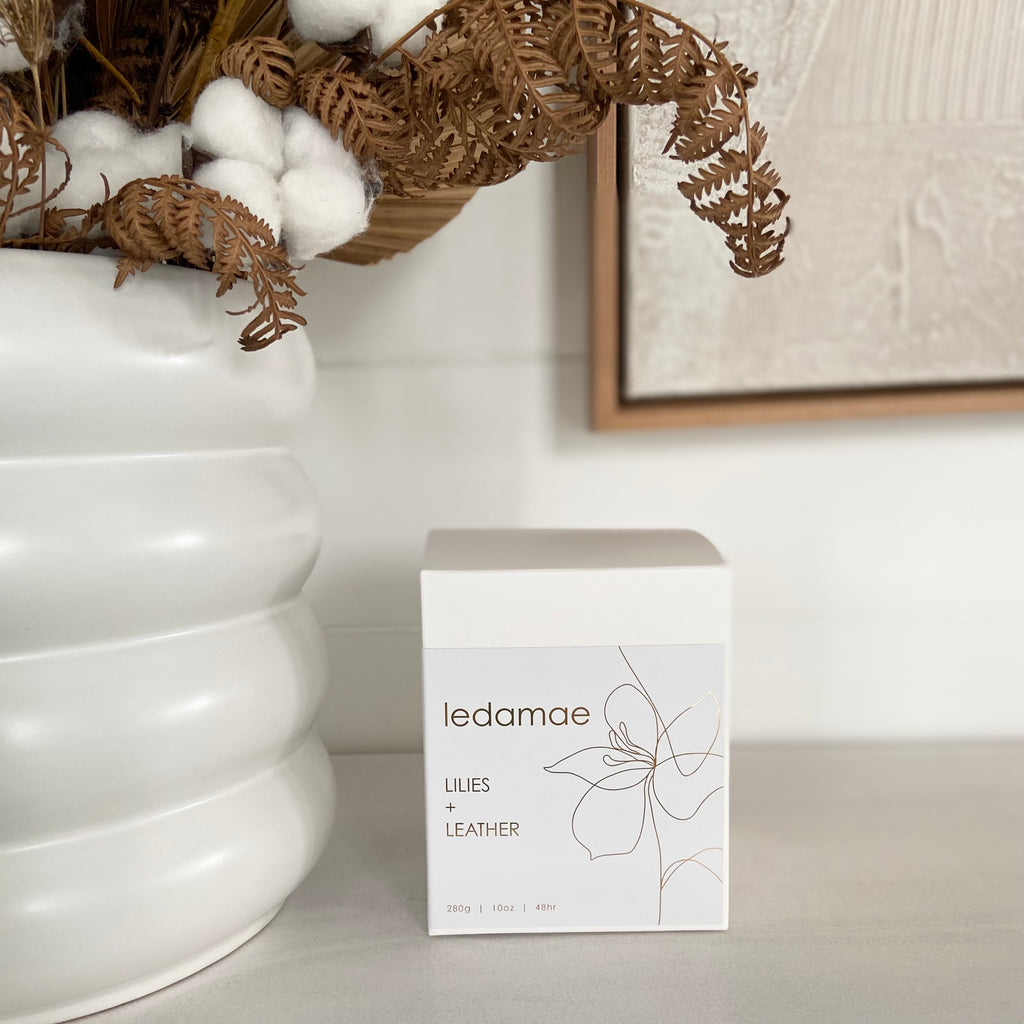 ' LILIES + LEATHER ' soy candle